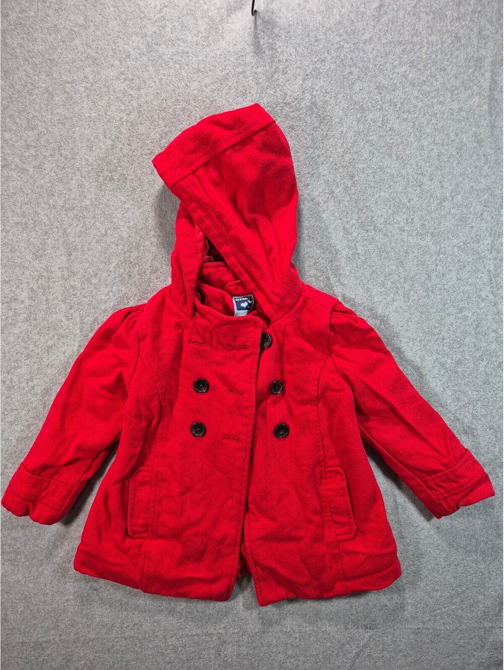 Old Navy Girls 5T Red Wool Blend Hooded Peacoat Double Breasted